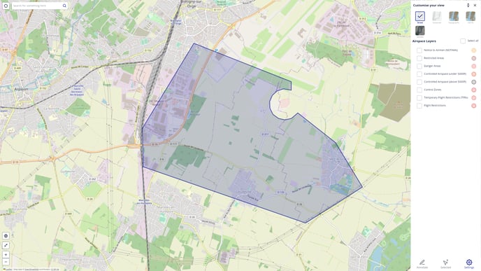 Map visible by deselecting the relevant (all) Airspace layers